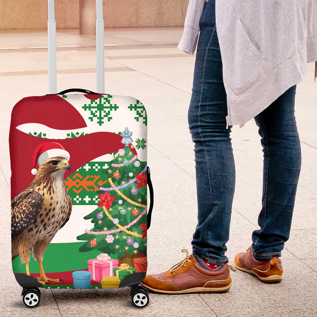 Lebanon Christmas Luggage Cover with Falcon, Holiday Tree, and Red Green Snowflake Pattern - Wonder Print Shop