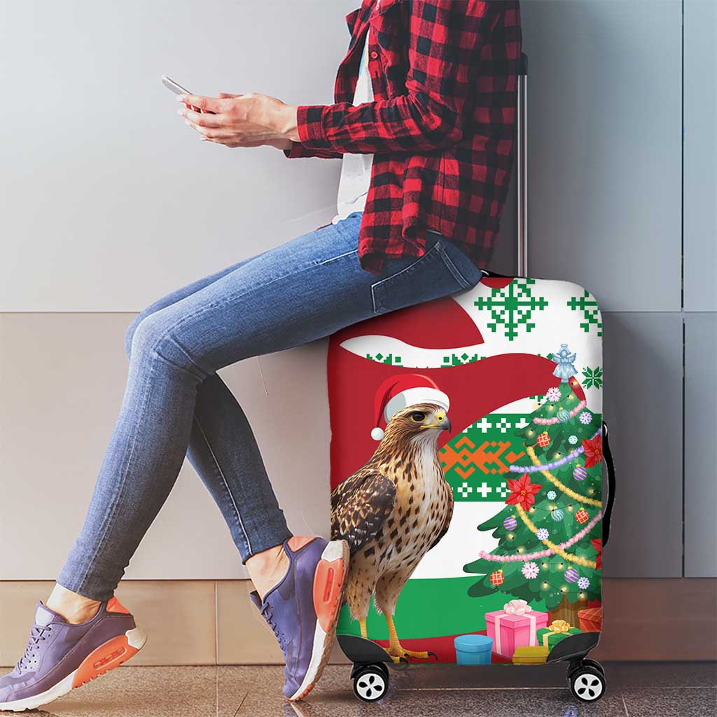 Lebanon Christmas Luggage Cover with Falcon, Holiday Tree, and Red Green Snowflake Pattern - Wonder Print Shop