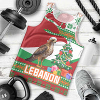 Lebanon Christmas Men Tank Top with Falcon, Holiday Tree, and Red Green Snowflake Pattern - Wonder Print Shop