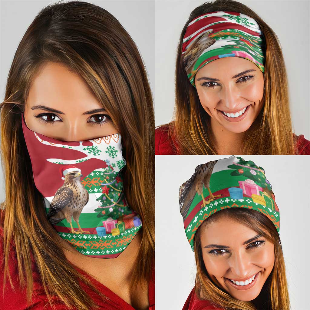 Lebanon Christmas Neck Gaiter with Falcon, Holiday Tree, and Red Green Snowflake Pattern - Wonder Print Shop