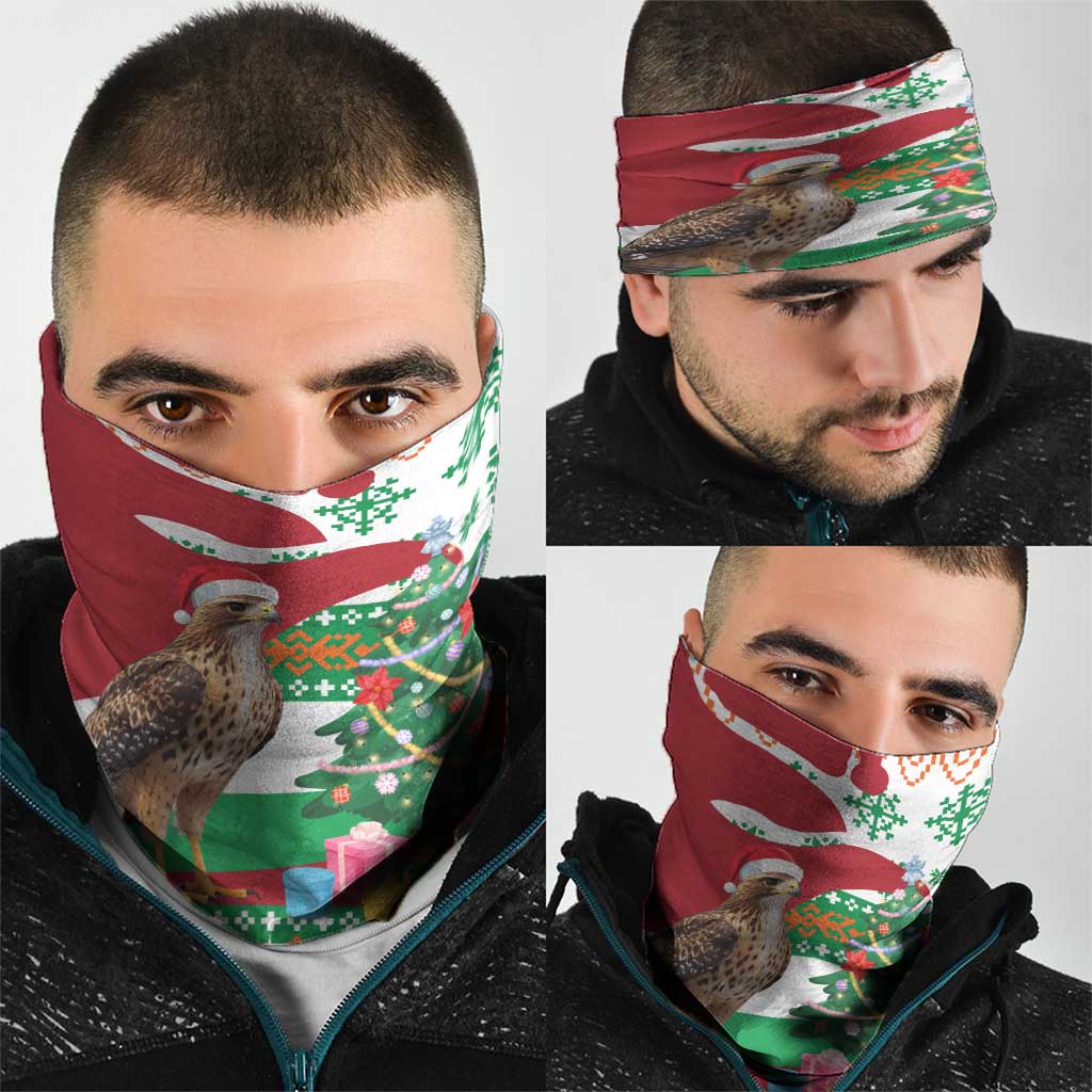 Lebanon Christmas Neck Gaiter with Falcon, Holiday Tree, and Red Green Snowflake Pattern - Wonder Print Shop