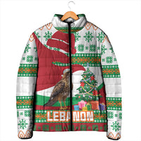 Lebanon Christmas Padded Jacket with Falcon, Holiday Tree, and Red Green Snowflake Pattern - Wonder Print Shop