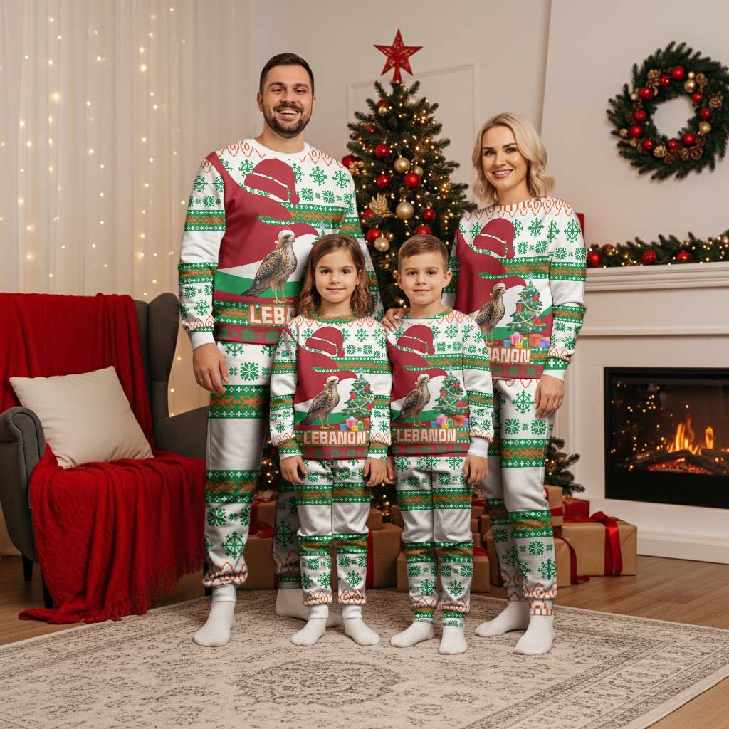 Lebanon Christmas Pajama Set with Falcon, Holiday Tree, and Red Green Snowflake Pattern - Wonder Print Shop