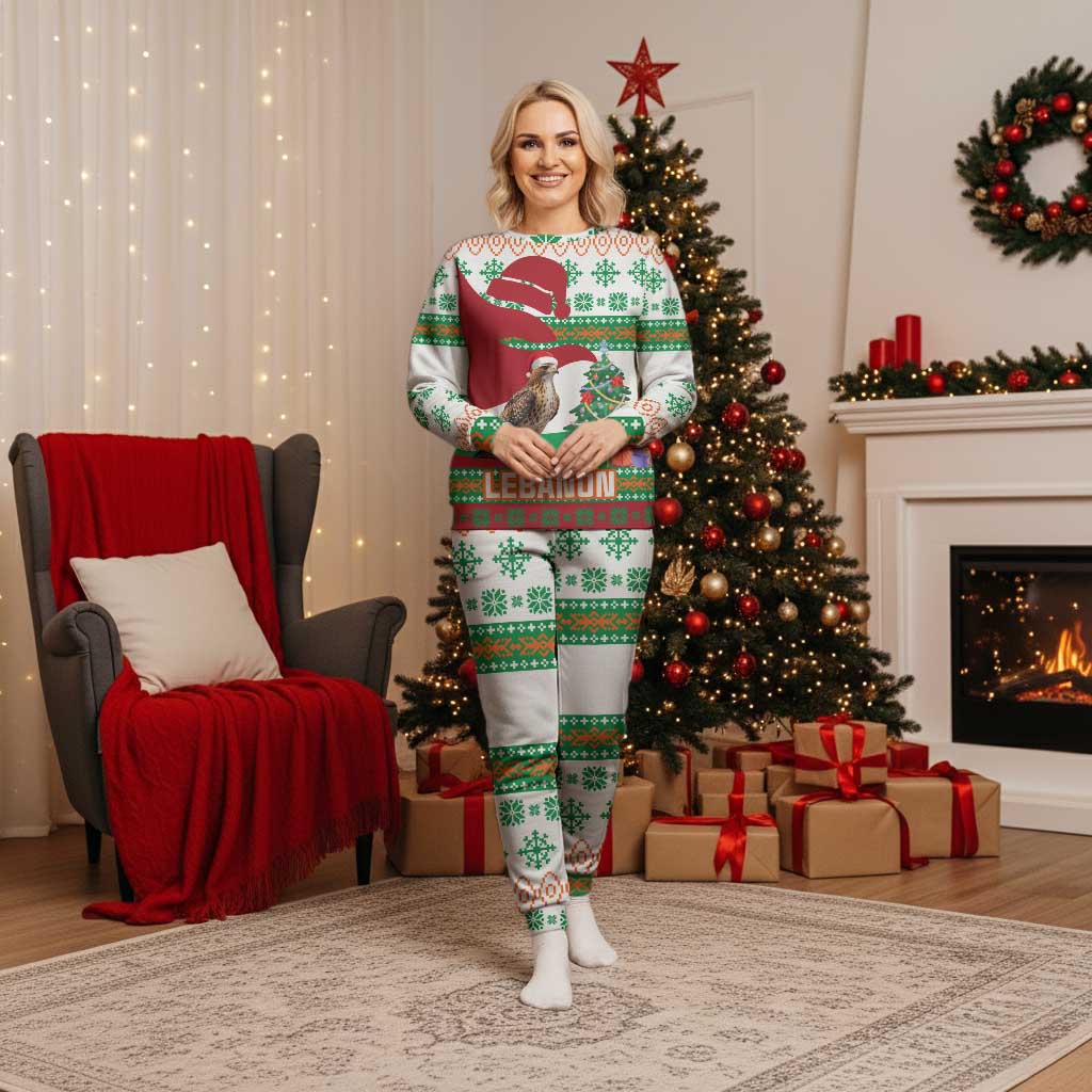 Lebanon Christmas Pajama Set with Falcon, Holiday Tree, and Red Green Snowflake Pattern - Wonder Print Shop