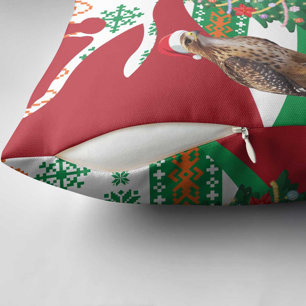 Lebanon Christmas Pillow Cover with Falcon, Holiday Tree, and Red Green Snowflake Pattern - Wonder Print Shop