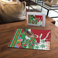 Lebanon Christmas Puzzle with Falcon, Holiday Tree, and Red Green Snowflake Pattern - Wonder Print Shop