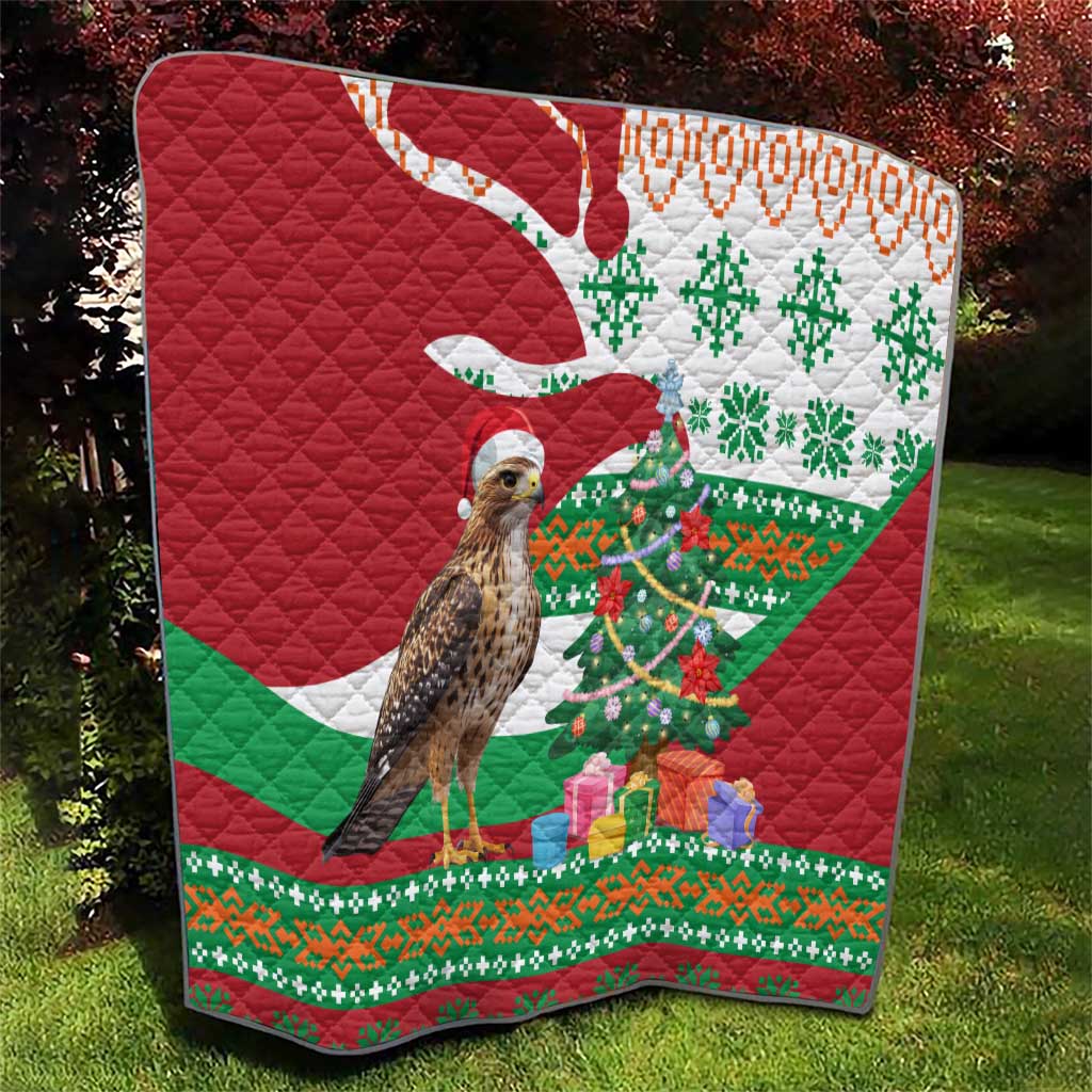 Lebanon Christmas Quilt with Falcon, Holiday Tree, and Red Green Snowflake Pattern - Wonder Print Shop