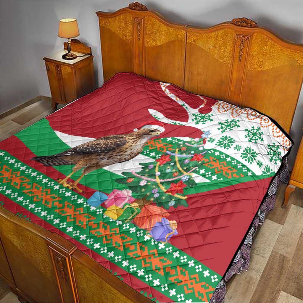 Lebanon Christmas Quilt with Falcon, Holiday Tree, and Red Green Snowflake Pattern - Wonder Print Shop