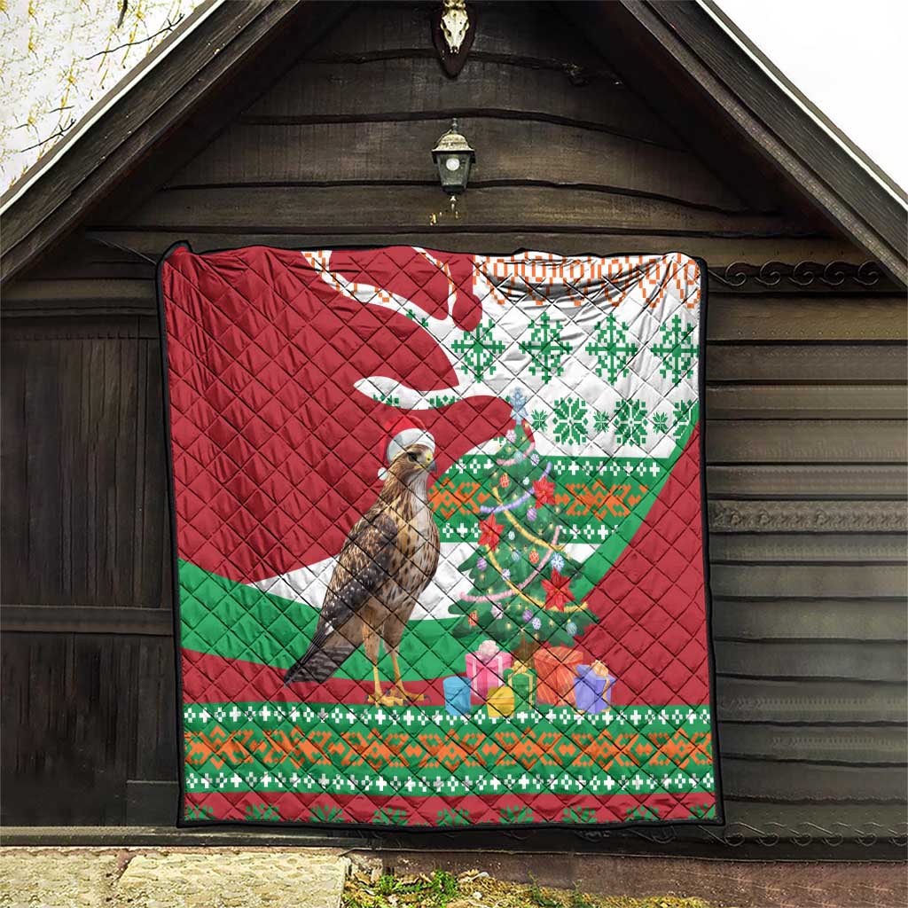 Lebanon Christmas Quilt with Falcon, Holiday Tree, and Red Green Snowflake Pattern - Wonder Print Shop
