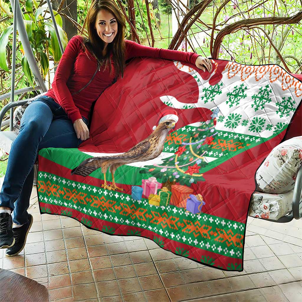 Lebanon Christmas Quilt with Falcon, Holiday Tree, and Red Green Snowflake Pattern - Wonder Print Shop