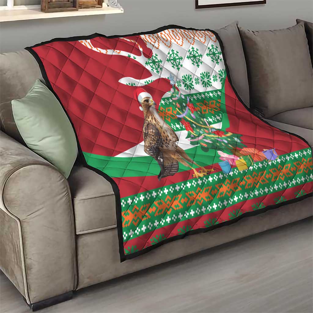 Lebanon Christmas Quilt with Falcon, Holiday Tree, and Red Green Snowflake Pattern - Wonder Print Shop