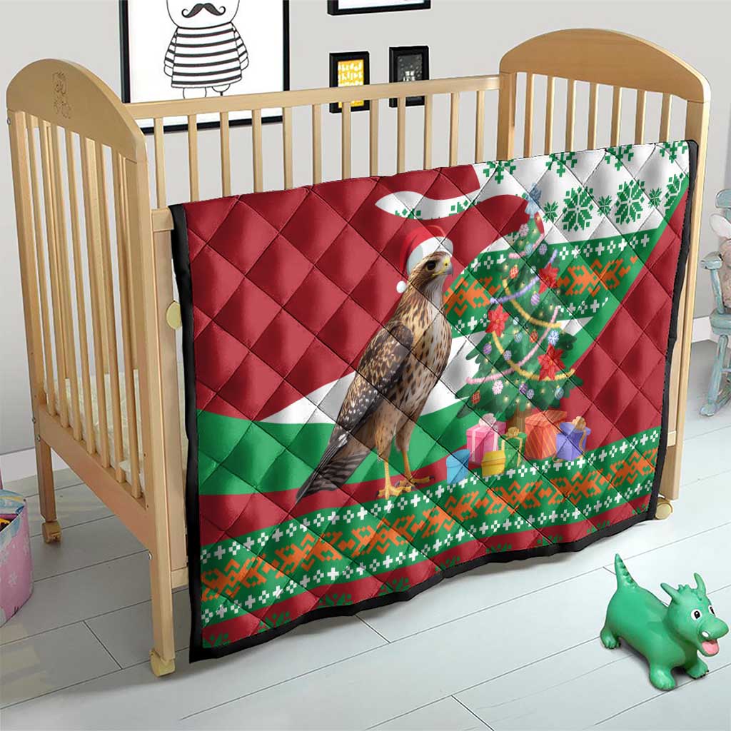 Lebanon Christmas Quilt with Falcon, Holiday Tree, and Red Green Snowflake Pattern - Wonder Print Shop