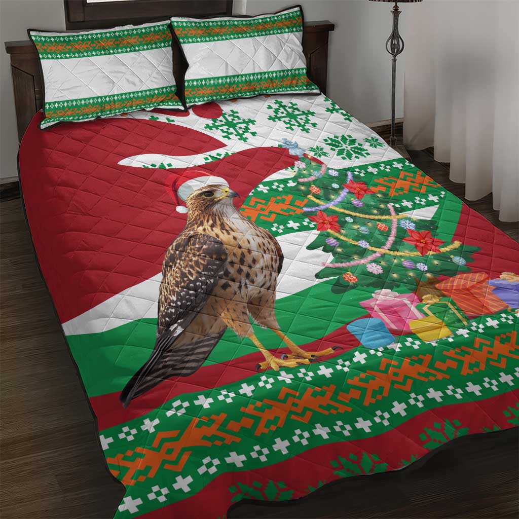 Lebanon Christmas Quilt Bed Set with Falcon, Holiday Tree, and Red Green Snowflake Pattern - Wonder Print Shop
