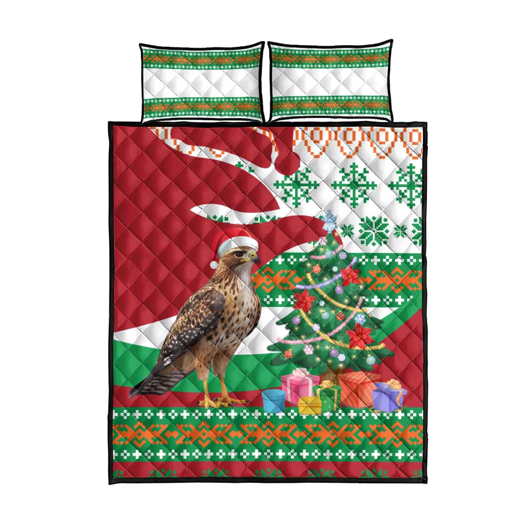 Lebanon Christmas Quilt Bed Set with Falcon, Holiday Tree, and Red Green Snowflake Pattern - Wonder Print Shop