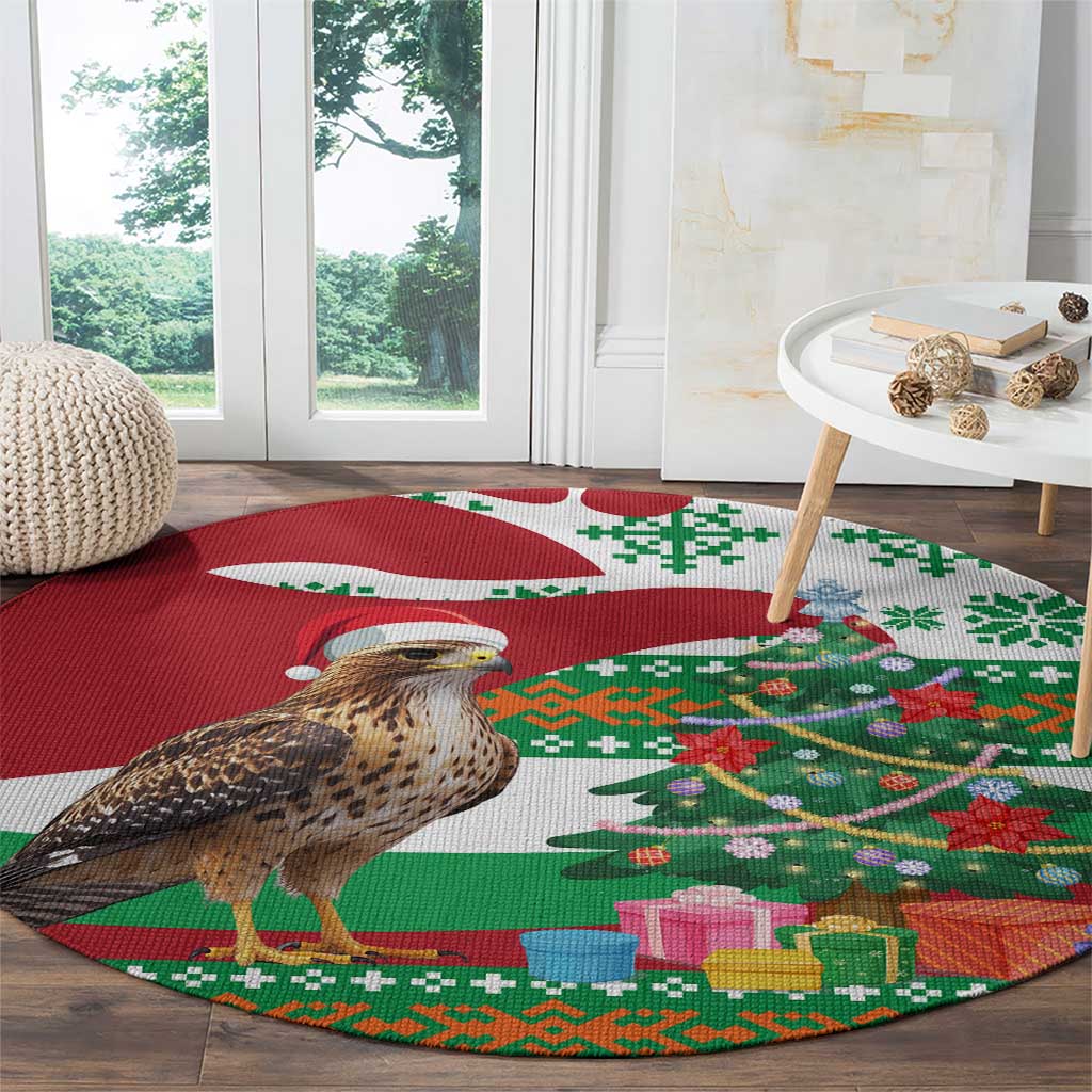 Lebanon Christmas Round Carpet with Falcon, Holiday Tree, and Red Green Snowflake Pattern - Wonder Print Shop