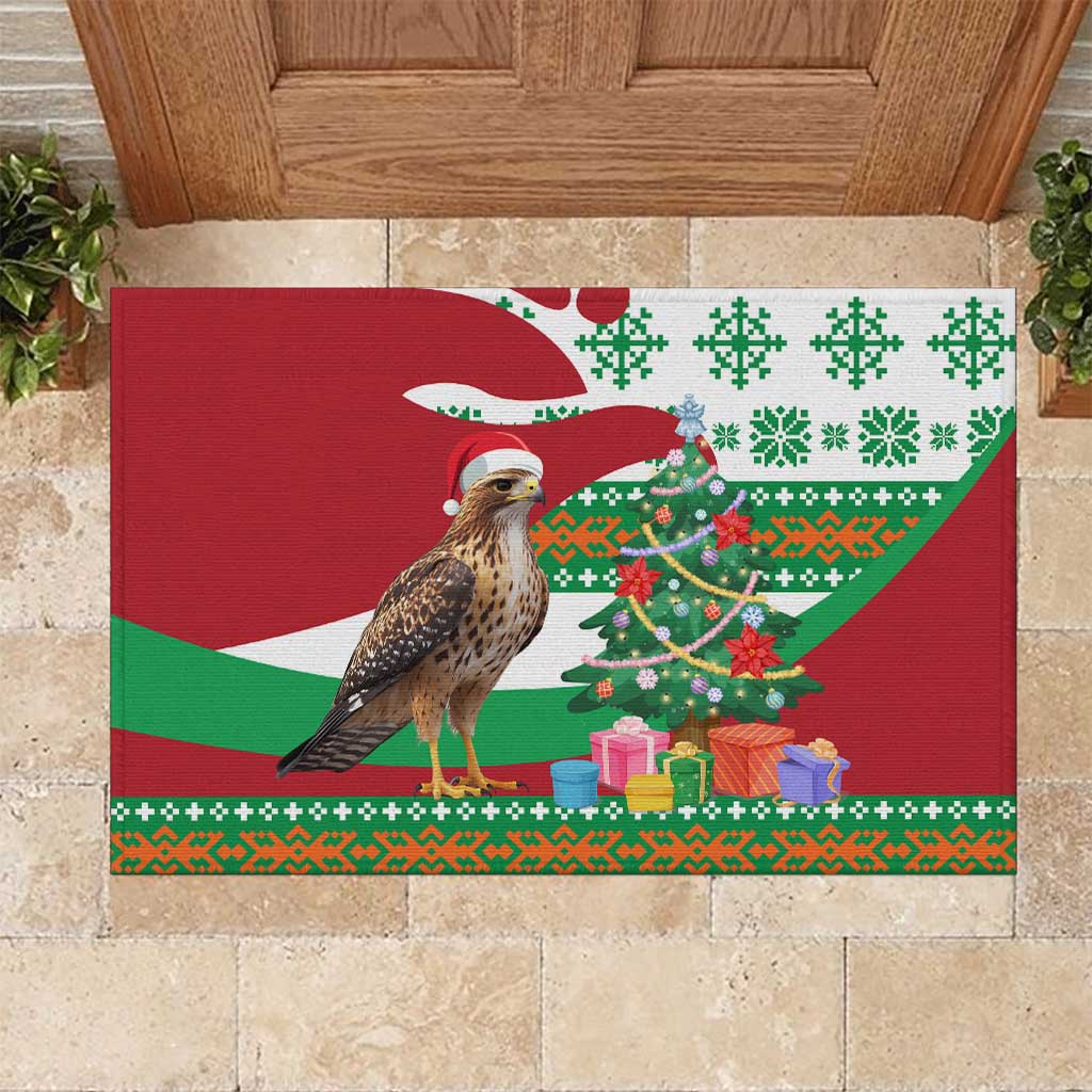 Lebanon Christmas Rubber Doormat with Falcon, Holiday Tree, and Red Green Snowflake Pattern - Wonder Print Shop