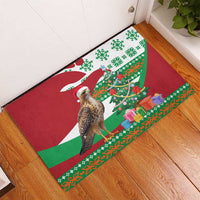 Lebanon Christmas Rubber Doormat with Falcon, Holiday Tree, and Red Green Snowflake Pattern - Wonder Print Shop