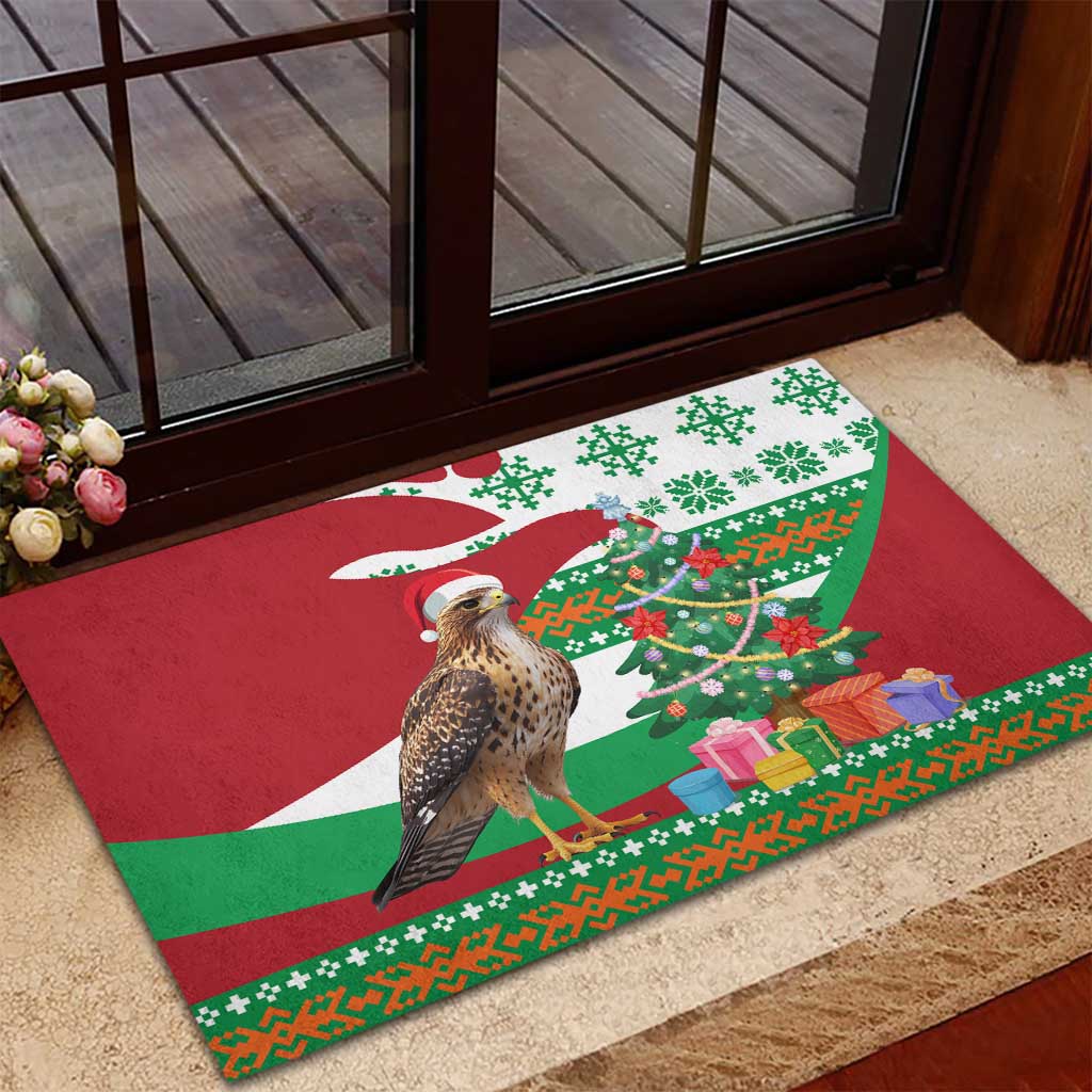 Lebanon Christmas Rubber Doormat with Falcon, Holiday Tree, and Red Green Snowflake Pattern - Wonder Print Shop