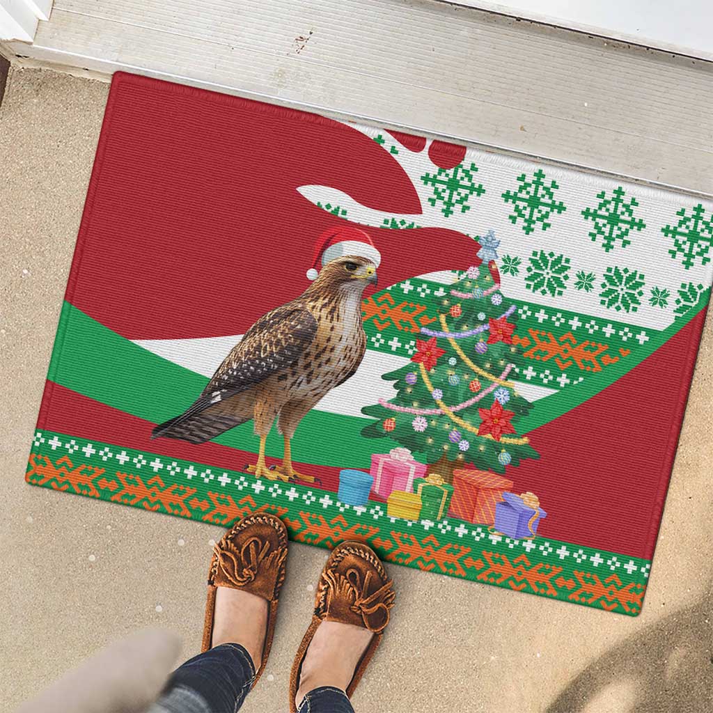 Lebanon Christmas Rubber Doormat with Falcon, Holiday Tree, and Red Green Snowflake Pattern - Wonder Print Shop