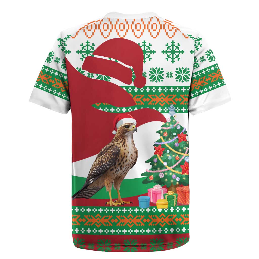 Lebanon Christmas Rugby Jersey with Falcon, Holiday Tree, and Red Green Snowflake Pattern - Wonder Print Shop