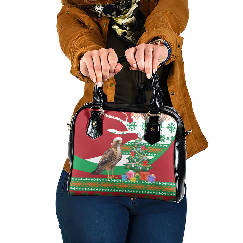 Lebanon Christmas Shoulder Handbag with Falcon, Holiday Tree, and Red Green Snowflake Pattern - Wonder Print Shop