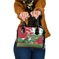 Lebanon Christmas Shoulder Handbag with Falcon, Holiday Tree, and Red Green Snowflake Pattern - Wonder Print Shop