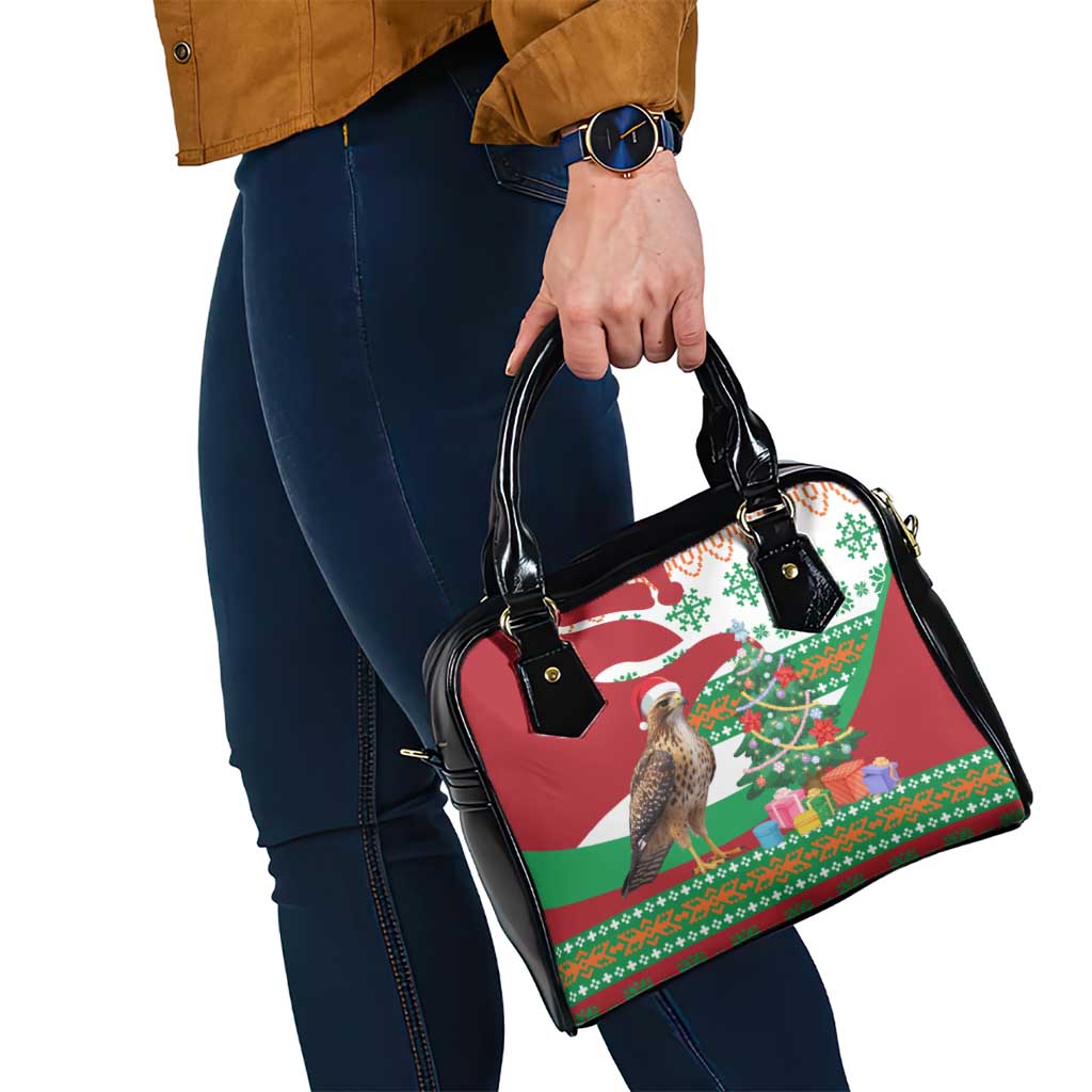 Lebanon Christmas Shoulder Handbag with Falcon, Holiday Tree, and Red Green Snowflake Pattern - Wonder Print Shop