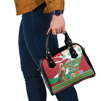 Lebanon Christmas Shoulder Handbag with Falcon, Holiday Tree, and Red Green Snowflake Pattern - Wonder Print Shop
