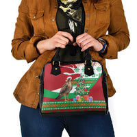 Lebanon Christmas Shoulder Handbag with Falcon, Holiday Tree, and Red Green Snowflake Pattern - Wonder Print Shop