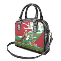 Lebanon Christmas Shoulder Handbag with Falcon, Holiday Tree, and Red Green Snowflake Pattern - Wonder Print Shop