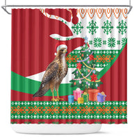 Lebanon Christmas Shower Curtain with Falcon, Holiday Tree, and Red Green Snowflake Pattern - Wonder Print Shop