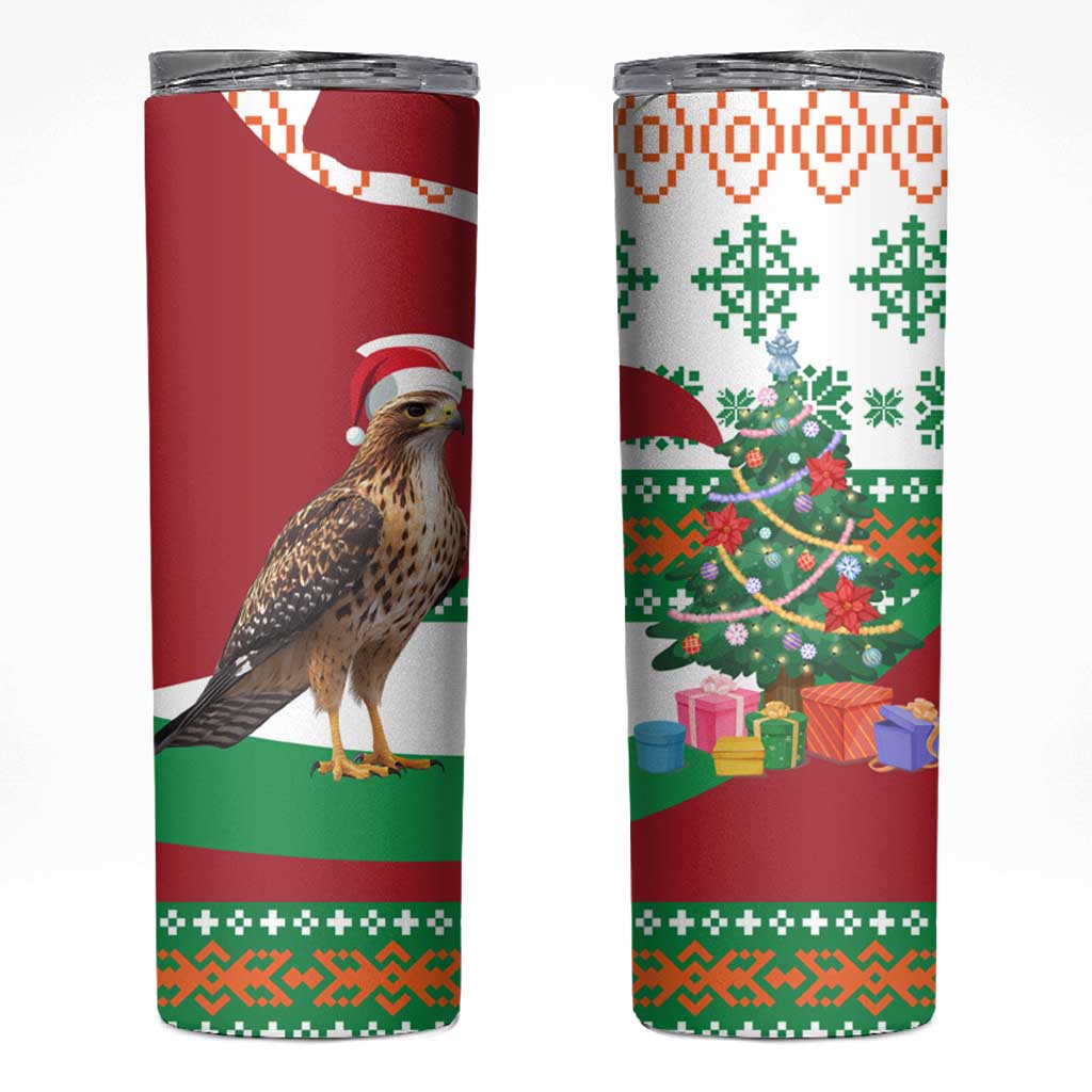 Lebanon Christmas Skinny Tumbler with Falcon, Holiday Tree, and Red Green Snowflake Pattern - Wonder Print Shop