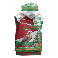 Lebanon Christmas Sleeveless Hoodie with Falcon, Holiday Tree, and Red Green Snowflake Pattern - Wonder Print Shop