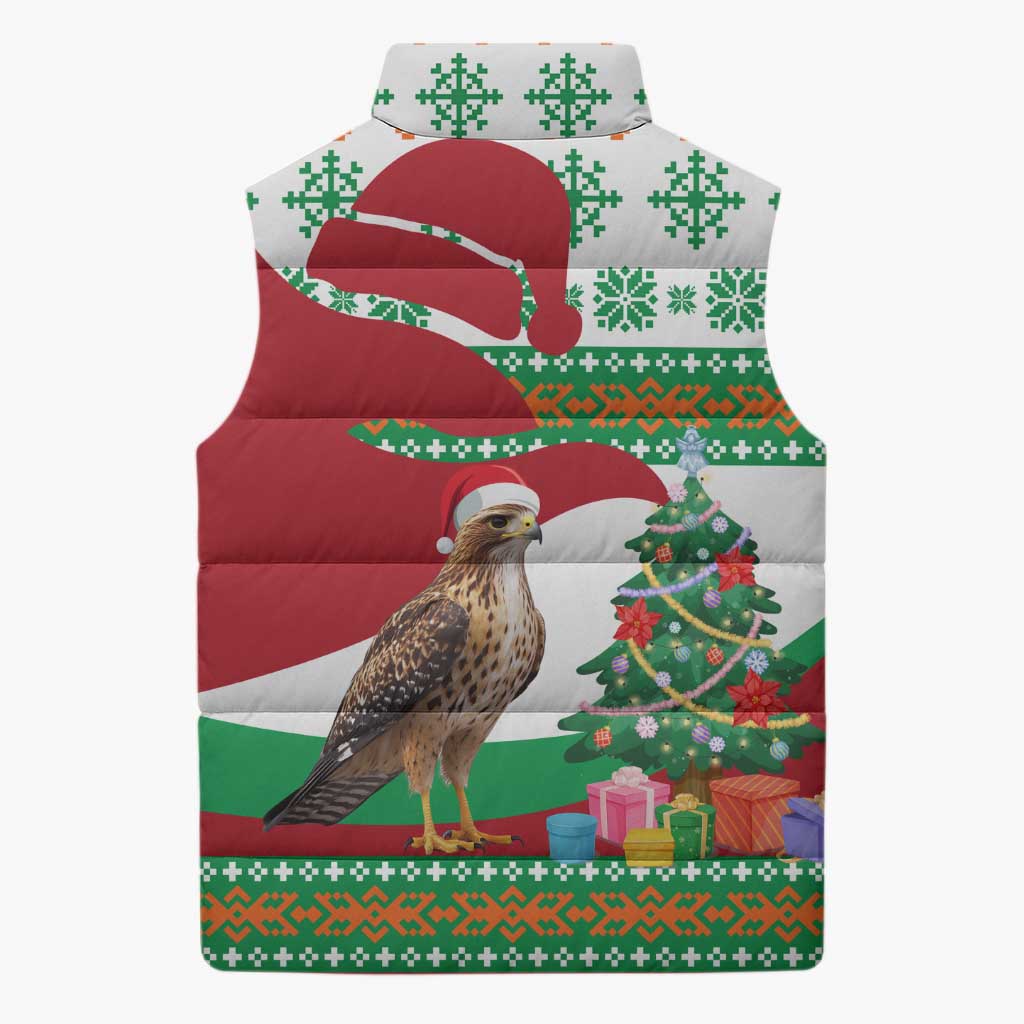 Lebanon Christmas Sleeveless Puffer Jacket with Falcon, Holiday Tree, and Red Green Snowflake Pattern - Wonder Print Shop