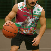 Lebanon Christmas Sleeveless Zip Hoodie with Falcon, Holiday Tree, and Red Green Snowflake Pattern - Wonder Print Shop
