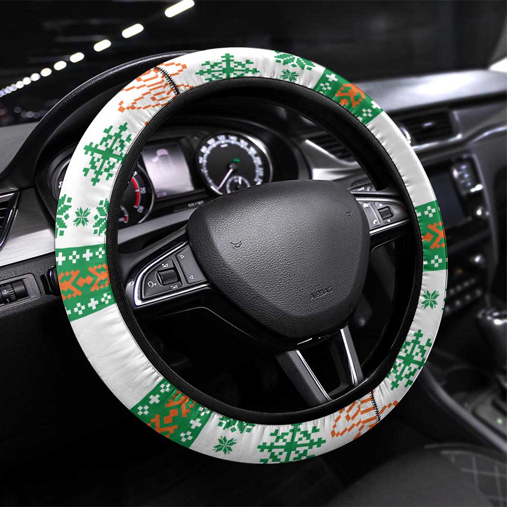 Lebanon Christmas Steering Wheel Cover with Falcon, Holiday Tree, and Red Green Snowflake Pattern - Wonder Print Shop