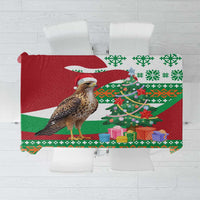Lebanon Christmas Tablecloth with Falcon, Holiday Tree, and Red Green Snowflake Pattern - Wonder Print Shop
