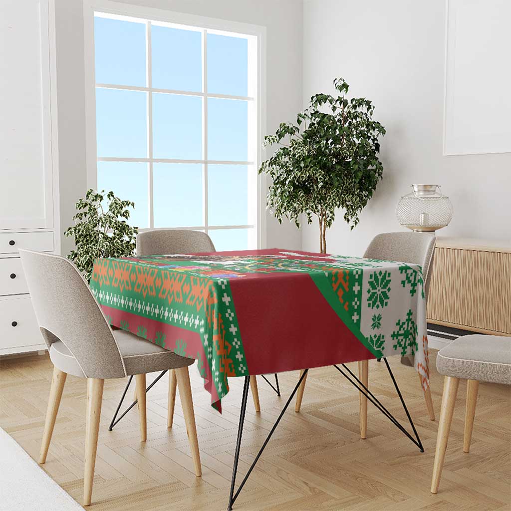 Lebanon Christmas Tablecloth with Falcon, Holiday Tree, and Red Green Snowflake Pattern - Wonder Print Shop