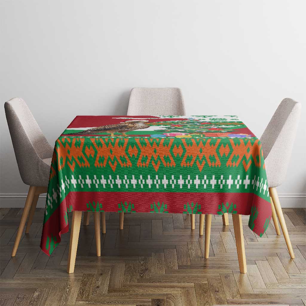 Lebanon Christmas Tablecloth with Falcon, Holiday Tree, and Red Green Snowflake Pattern - Wonder Print Shop