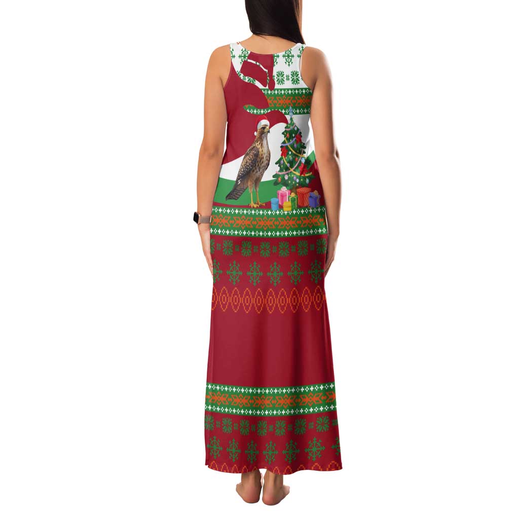 Lebanon Christmas Tank Maxi Dress with Falcon, Holiday Tree, and Red Green Snowflake Pattern - Wonder Print Shop