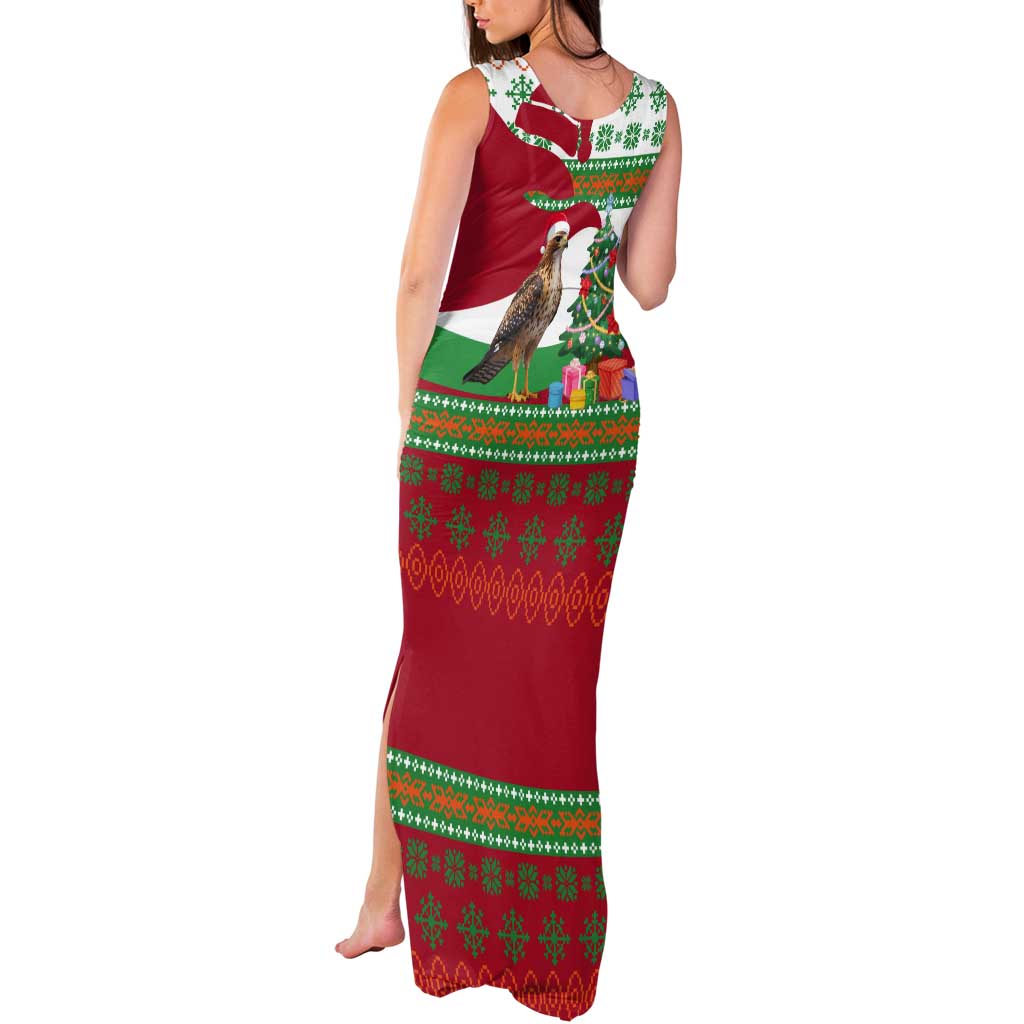 Lebanon Christmas Tank Maxi Dress with Falcon, Holiday Tree, and Red Green Snowflake Pattern - Wonder Print Shop