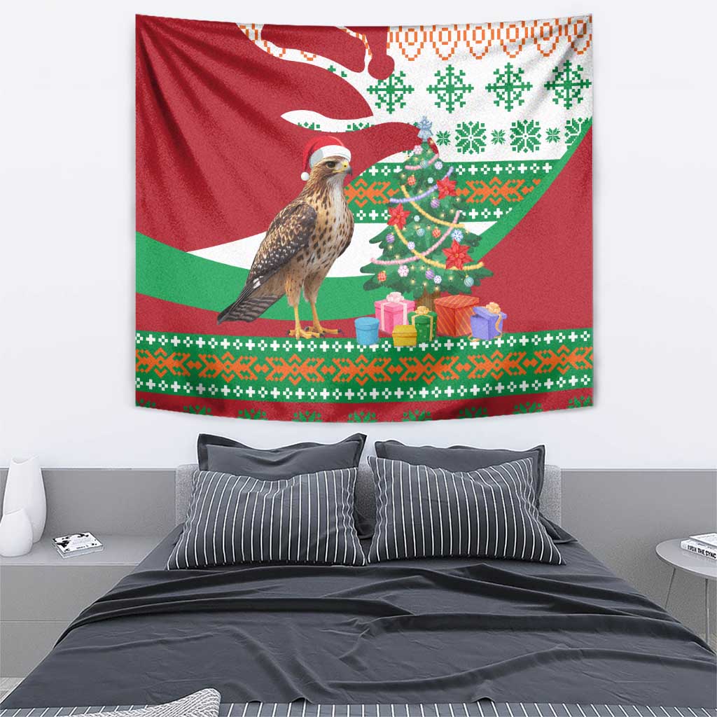 Lebanon Christmas Tapestry with Falcon, Holiday Tree, and Red Green Snowflake Pattern - Wonder Print Shop