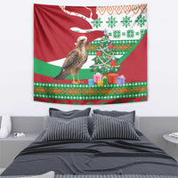 Lebanon Christmas Tapestry with Falcon, Holiday Tree, and Red Green Snowflake Pattern - Wonder Print Shop