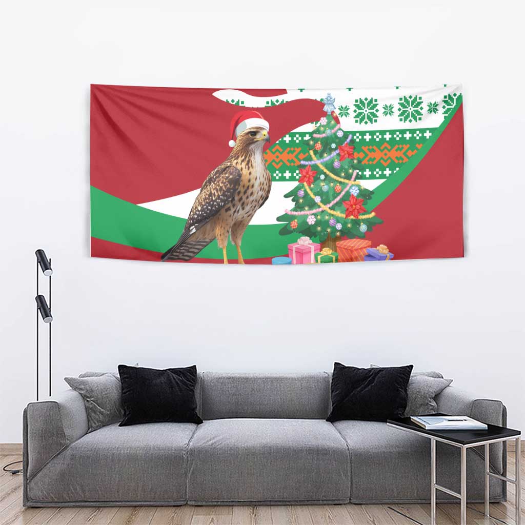 Lebanon Christmas Tapestry with Falcon, Holiday Tree, and Red Green Snowflake Pattern - Wonder Print Shop