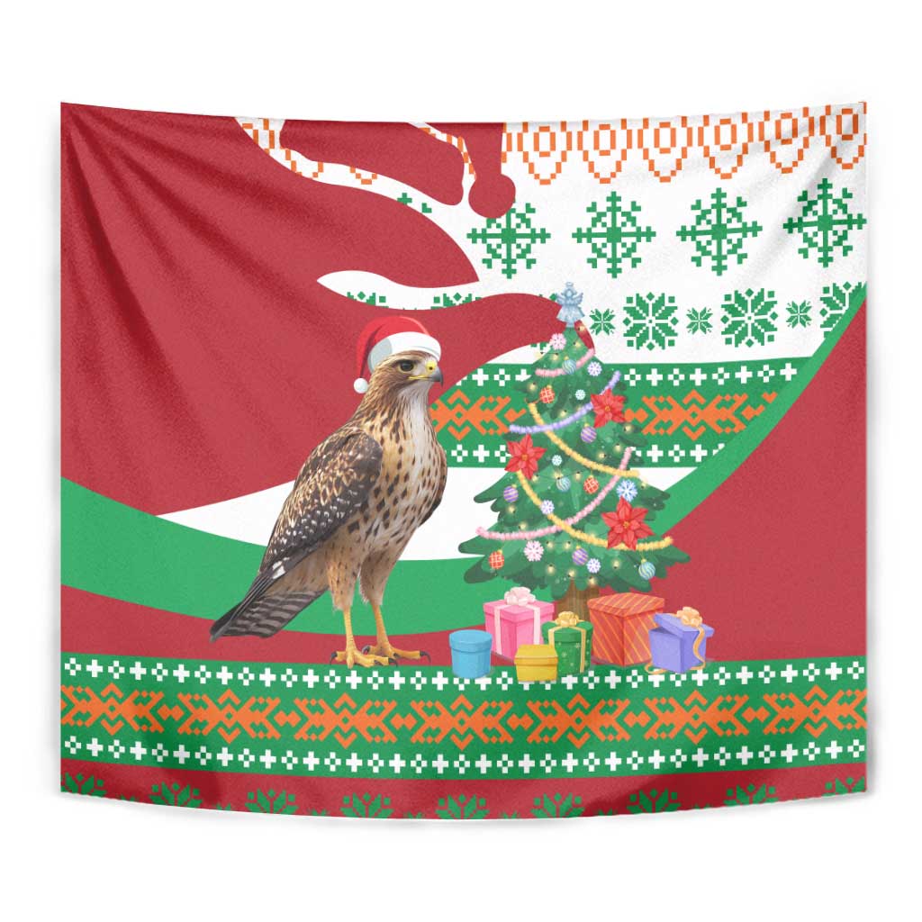 Lebanon Christmas Tapestry with Falcon, Holiday Tree, and Red Green Snowflake Pattern - Wonder Print Shop