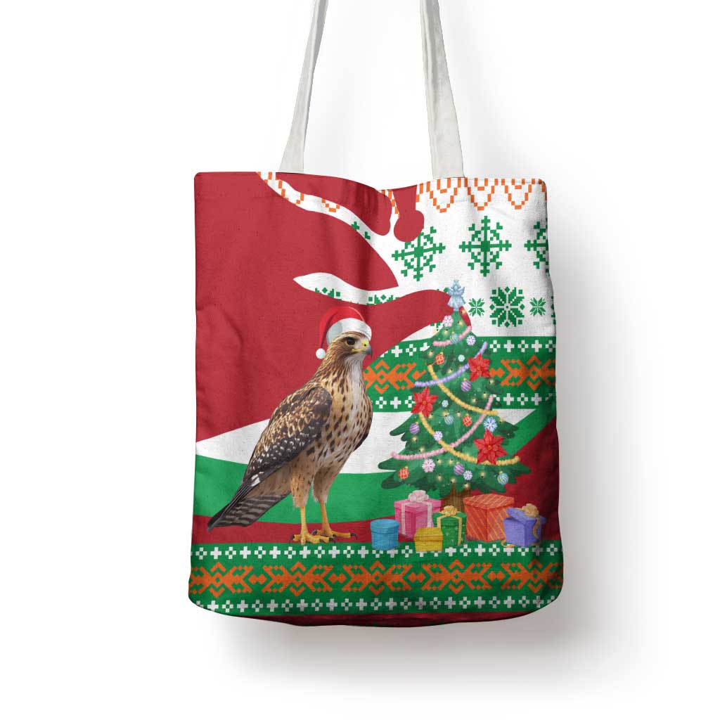 Lebanon Christmas Tote Bag with Falcon, Holiday Tree, and Red Green Snowflake Pattern - Wonder Print Shop