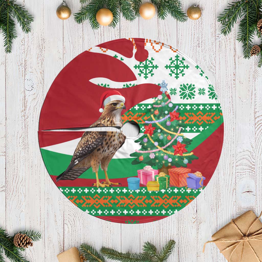 Lebanon Christmas Tree Skirt with Falcon, Holiday Tree, and Red Green Snowflake Pattern - Wonder Print Shop