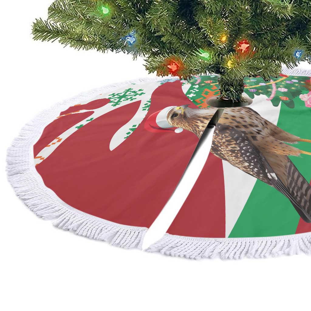 Lebanon Christmas Tree Skirt with Falcon, Holiday Tree, and Red Green Snowflake Pattern - Wonder Print Shop