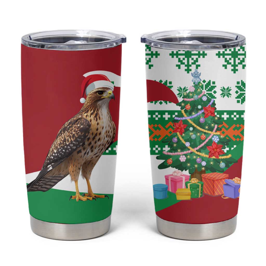 Lebanon Christmas Tumbler Cup with Falcon, Holiday Tree, and Red Green Snowflake Pattern - Wonder Print Shop
