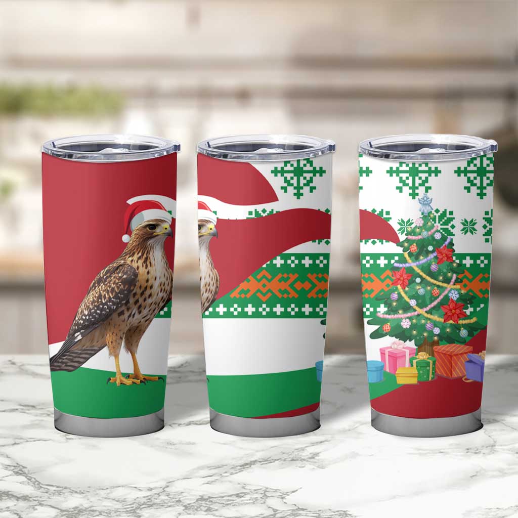 Lebanon Christmas Tumbler Cup with Falcon, Holiday Tree, and Red Green Snowflake Pattern - Wonder Print Shop